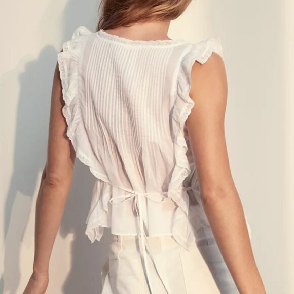 Aritzia Wilfred La Boheme Delacroix Tank- Ruffled, Pintuck Tank Top- Light Blue - Picture 6 of 14